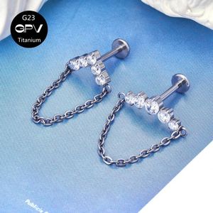 Stud Earrings G23 Titanium Welded Chain Zircon Inner Thread Fashion Piercing Jewelry For Men And Women