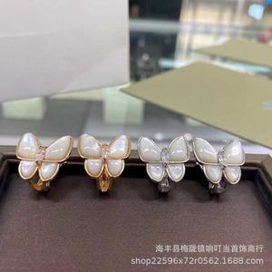 Original brand V Gold High Edition Van Butterfly Earrings for Womens New White Fritillaria Cats Eye Stone Ear Patches with Advanced Sense Mosan Diamond