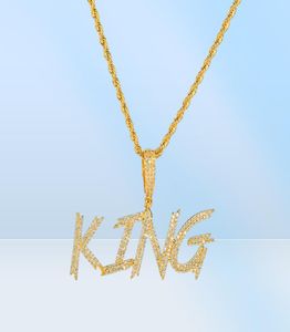 Nome personalizado do Hiphop Soild Brush Font Letters Pingnder Colar com 24 polegadas Corrente de corda Gold Silver Bling Zirconia Men Jewelry28796138805