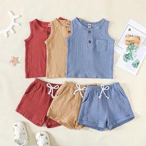 Clothing Sets Soft Cotton Linen Baby Boys Clothes Toddler Shorts Set Outfits Summer Sleeveless Tank Top With Elastic Waist Kid