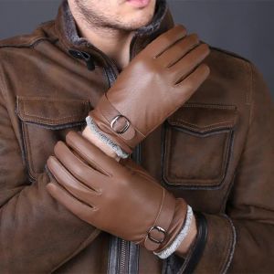Höst- och vinterbuckskinn handskar manliga läderhandskar mode spänne utomhus varm äkta läderhandske för män