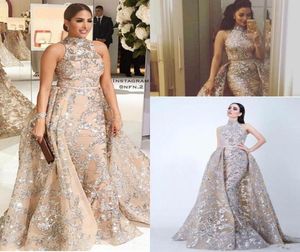 Formal Yousef Aljasmi Sequined Appliques Evening Dresses Overskirt Dubai Arabic Prom Gowns High Neck Plus Size Occasion Party Dres1609839