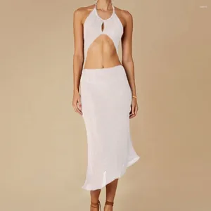 Lässige Kleider Frauen Strandkleider ärmellose Halterneck Rückenless ausgehöhltem asymmetrischen Sommerfräsen