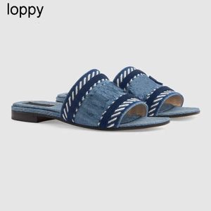 Новые 24SS Slipper Flat Mules роскошные слайды обувь женская слайд -сандалии дизайнерские сандалии пляжные туфли вышитые полосатые женские тапочки