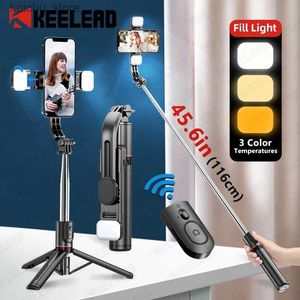 Selfie Monopods L13D Selfie Stick 1160mm with Wireless Bluetooth Double Fill Light Extended Tripod with Remote Shutter for Android IOS Cellphone Y240418