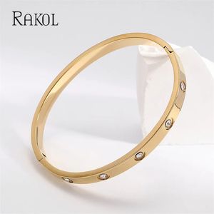 Rakol Beautiful Lovers Cubic Zirkonia Bracelets Mode Golden Edelstahlbänder für Frauen Luxusschmuck Geschenke 240417