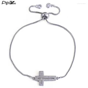 Bracelets de charme PiPitree Micro CZ zircão de zircão Pavira pavimentação religiosa Hollow Cross Bracelet Gold Chain Link for Men Women