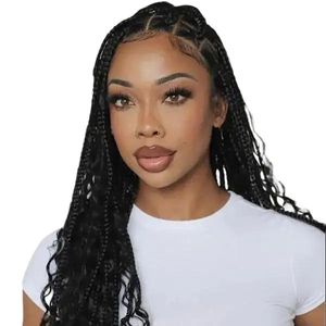 FANCIVIVI Full Lace Boho Medium Knotless Box Braids with Curls Over Hip-Length 36" Braided Wig