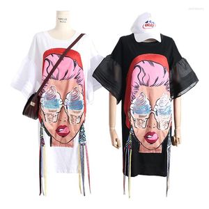 Party Dresses Summer Dress 2024 Cartoon Cotton Women Vestidos Preppy Style Casual Simple Loose Cute Puff Sleeve Frocks Sequins