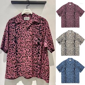 Mäns casual skjortor Gradient Leopard Full Print Wacko Maria Hawaii Beach Men Woman 1: 1 God kvalitet LAPEL TOP TEES