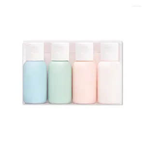 Bottiglie di stoccaggio 4pcs da 30 ml tappo a fogli mobilità spremere da viaggio set di bottiglie ricaricabile Candy a colori shampoo shampoo doccia gel sub-bottling vuoto