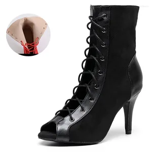 Tanzschuhe Frauen Flanell Latin Sheos Balck Rot weicher Sohle Bachata Salsa Tanzen für Mädchen Schnürung Ballsaal Tanzschuhe