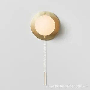 Wall Lamp Postmodern Simple Brass Americal Personality Living Room Bedroom Beside Corridor Stair Round Glass Light