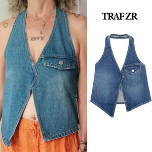 SIVATU TRAF VIAGE High Street Top Women Crop Y2K Harajuku Womens Croped Gothic Sexy Denim Vest för Corset 240407