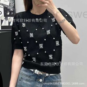 Women's T-Shirt Designer round necked diamond inlaid knitted T-shirt short sleeved top loose casual style 2024 new product launched, age reducing versatile Y83M
