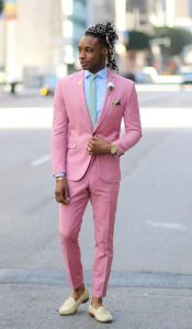 Tuxedos New Popular One Button Pink Pink Groom Tuxedos Peak Lapel Groomsmen Mens Suits Wedding/Prom/Dinner Blazer（Jacket+Pants+Tie）K505