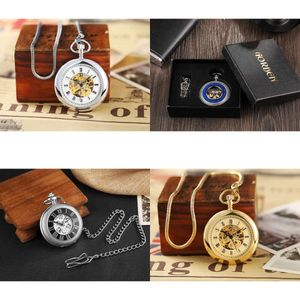 Retro klockor antika steampunk vintage romerska siffror Mekanisk fickklocka Automatisk lindningshalsband Pendant Klockkedja Män kvinnor 231207