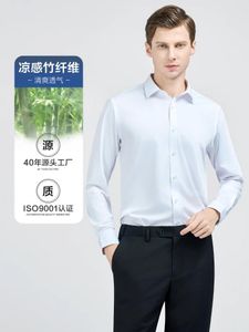 Men's Dress Shirts Bamboo Fiber Business Long Sleeve Shirt Breathable Moisture Absorbent Perspiration Soft Without Ironing