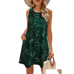 Grundläggande avslappnade klänningar Designer för kvinnor Party Womens Bohemian Floral Kne Length Summer Sleeveless Sundresses Beach Petite Sun Drop Dh1so