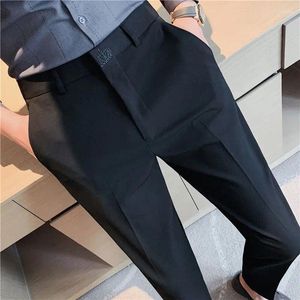 Men's Pants 2024 Autumn Cotton Korean Style Trendy Crop Suit Casual Black Trousers For Men