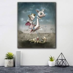 Mark Ryden Wall Art Knight Canvas wydrukuje surrealistyczne sztuka kreskówka olejna malarstwo słynne popowe plakat na ścianach do salonu sypialnia wystrój domu