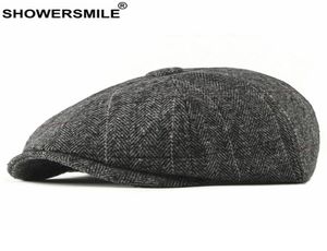 sboy Hats Sboy SHOWER Tweed Cap Men Wool Herringbone Flat Winter Grey Striped Male British Style Gatsby Hat Adjustable5129912