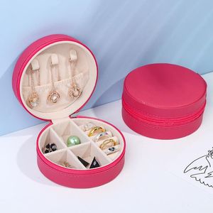 Bärbar rund platt samla smycken Box Round Ring Bag Organizer Oranment smycken förvaringslåda halsband örhängen smycken fodral