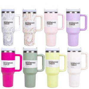 USA: s lager Neon Color Cosmo Pink Parade Shimmery Flamingo Tumbler Suching 40oz Car Cup vattenflaska med rostfritt stålkopphandtag Lock och halm Limited Edition