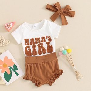 Clothing Sets Born Baby Girl Clothes Mamas Embroidery Romper Bodysuit Ruffle Shorts Headband Summer 0-18M