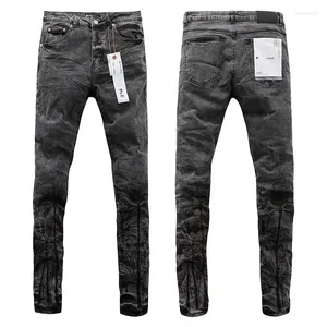 Mäns jeans lila varumärke Mens High Street Coconut Tree Print Black Stylish Pants Denim Trousers