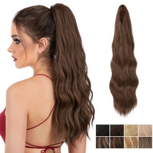 Chignons 22 Inch Claw Clip Wavy Ponytail Extension, 20 In Long Wavy Ombre Blonde Ponytail Hair Extensions Synthetic Claw Clip in Ponytail H