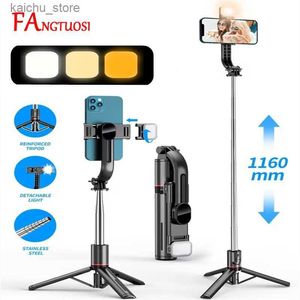 Selfie Monopods Fangtuosi Nowy bluetooth selfie Stick LED LIGHT Light Tratod z bezprzewodową migawką zdalną odpowiednią dla iPhone'a 15 smartfonów Y240504 Y51V