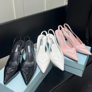 Female Slim High heel sexy shoe Designer prom dress Shoe for Women Mens slingback sandals luxury Brushed Leather heels sunny slipper dance Party bridal wed shoe brand