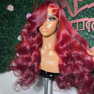 99J Burgundy 13x6 HD Lace Front Body Wave Red Colored Human Hair s 250% Transparent Frontal 30 32 34Inch 240408