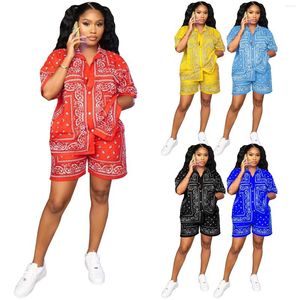 TRABALHOS MULHERES TRABALHOS DE 2 peças conjuntos Paisley Print African For Women Elastic Baggy Shorts Rock Style Suact Roupfits