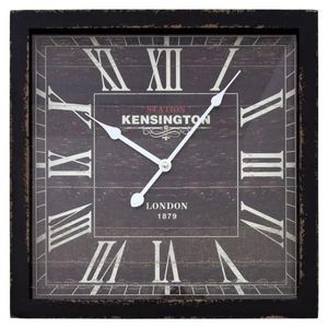 Wall Clocks Square Distressed Brown Clock Black White Roman Numerals Battery Elegant 15.75" Indoor Analog Wood MDF Frame Elegance