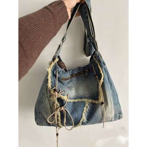 Tootes casuais de jeans lavados para mulheres bolsas de ombro macias estudantes de grande capacidade Bolsa de compras vintage Bolsas femininas