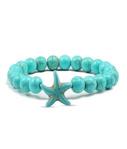 Drop Natural Stone Turkos pärlor Armband Star Starfish Charm Armband Bangle For Women Handmade DIY Armband Men1869146