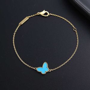 Original av Designer V Golden Van Clover Butterfly Armband Womens White Beimu Ke Blue Turquoise Elegant smycken Högkvalitativ skattbatch smycken