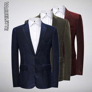 Men's Suits VAGUELETTE Solid Striped Velevt Blazer For Men Casual Wedding Party Jacket Coat Stage