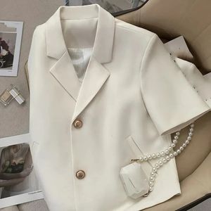 Summer Thin Suit Coat Short Sleeve Women Fashion Wild Single Breasted fodrad jacka Pendling Lady Blazer Tops 240417