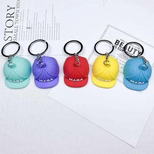 6 Colors Aron Cartoon Trump Cap Keychain Cute Car Accessories Rubber Keychains 0418