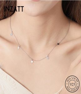 Inzatt Real 925 Sterling Silver Geometric Round Choker Halsband för modekvinnor Minimalistiska fina smycken Söta tillbehör 20195105106