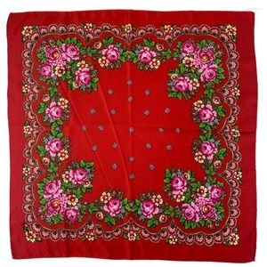 Scarves 70 70cm Russian Square Scarf Luxury Floral Print Bandana Headband Ethnic Shawl Handkerchief Babushka Head Wraps