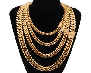818 mm breiter Edelstahl Kubaner Miami -Ketten Halsketten CZ Zirkon Schloss Große schwere Goldkette für Männer Hip Hop Rock Schmuck 3667397