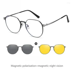 Sunglasses Frames MOMOJA Metal Polygonal Women's Magnetic Suction Glasses Optical Prescription Polarized For Men 7023