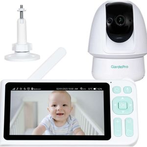 GardePro Video Baby Monitor with 3000ft Long Range and 5" Display - 1080p FHD Camera, 2-Way Audio, Super Clear Night Vision, Pan Tilt Zoom, Lullabies, 5000mAh Battery - White