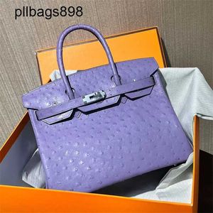 Handgefertigt 7A Handtasche Bikns Echtes Leder Lavendel importiert Strauß Haut Platinum 30 cm Damen Handheld Work Style Womens Liggiv0