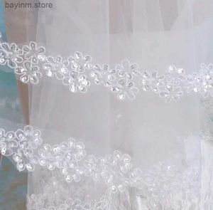 Cabelo de casamento lantejoulas brancas borda Tulle Bridal Wedding Véils One Tier Badyed 120cm Bride Acessory 2024