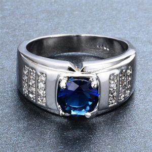 Klassische runde Zirkon WhiteBlue Stone Engagement Ringe für Männer Frauen Vintage Mode Hochzeit Schmuck Frau Male Versprechen Ring9059137